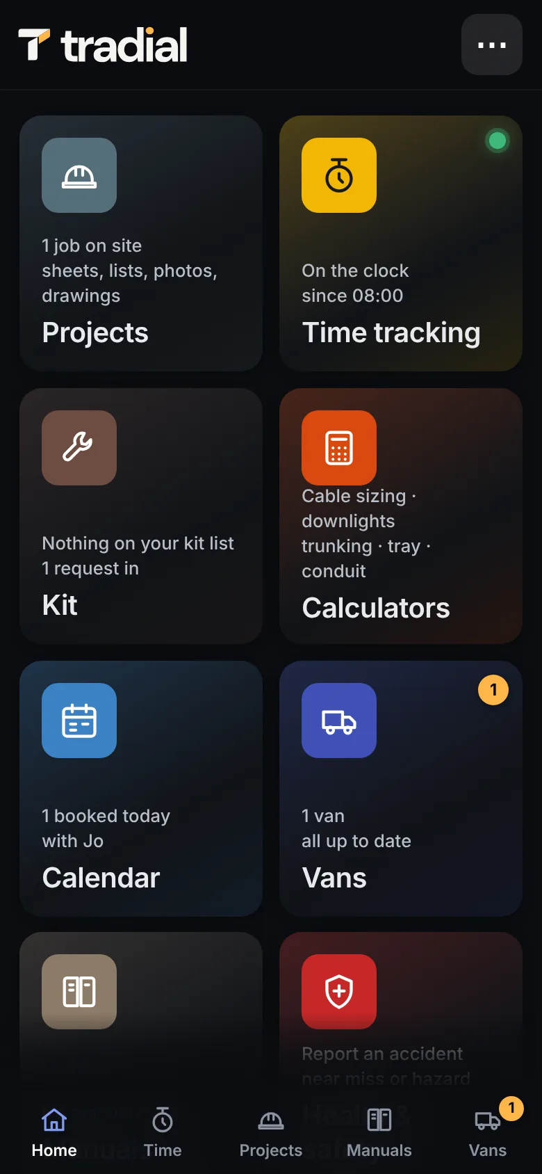 The installer's home screen on a phone