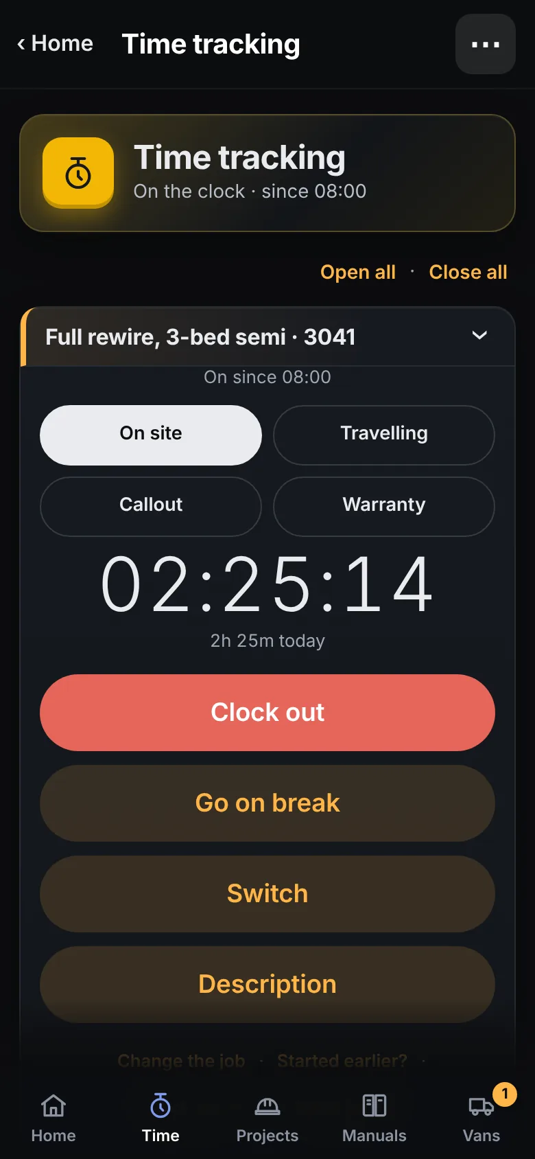 Time tracking on a phone, on the clock